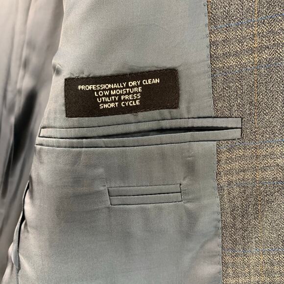 Jos A Bank Size 41L Men's Wool Sport Silk Blazer Jacket Blue Gray Plaid Career - Picture 7 of 8